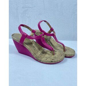 Chaps Raevyn Cork Thong Wedge Sandals Shoes Pink sz 8.5 Coastal Beachy